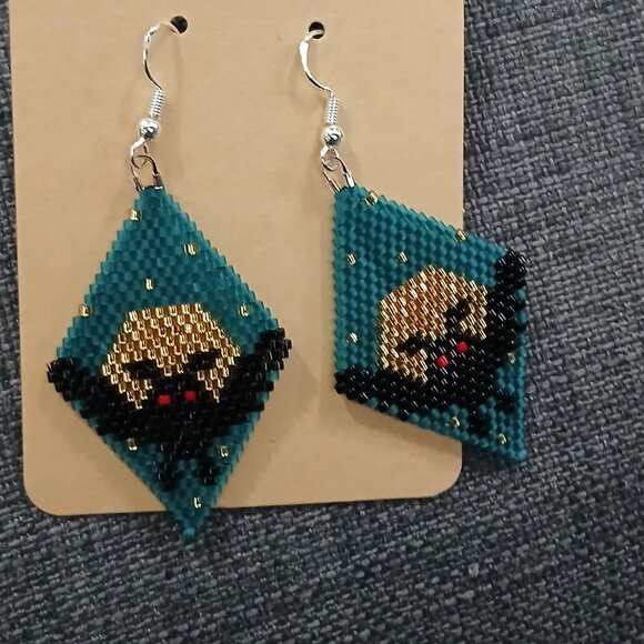 Handmade indigenous beadwork -  - mothman earrings - Picture 1 of 1